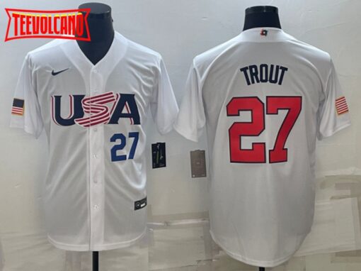 USA Mike Trout White Navy 2023 World Baseball Classic Jersey