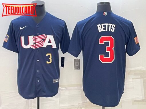 USA Mookie Betts Navy Gold 2023 World Baseball Classic Jersey