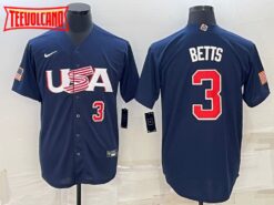 USA Mookie Betts Navy Red 2023 World Baseball Classic Jersey