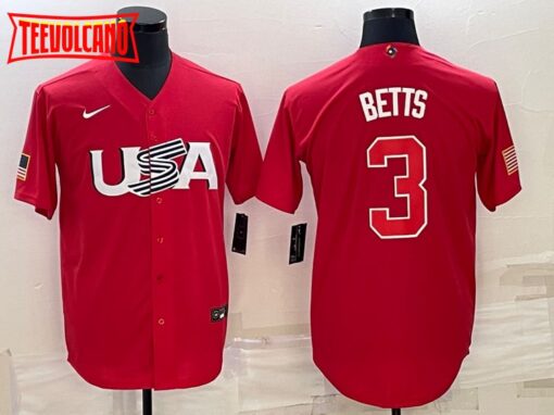 USA Mookie Betts Red 2023 World Baseball Classic Jersey