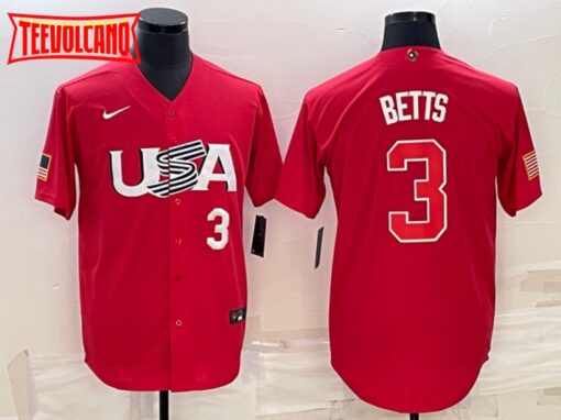 USA Mookie Betts Red White 2023 World Baseball Classic Jersey