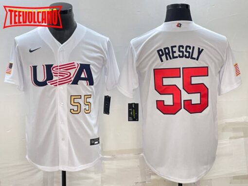 USA Ryan Pressly White Gold 2023 World Baseball Classic Jersey