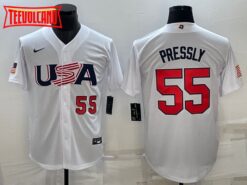 USA Ryan Pressly White Red 2023 World Baseball Classic Jersey