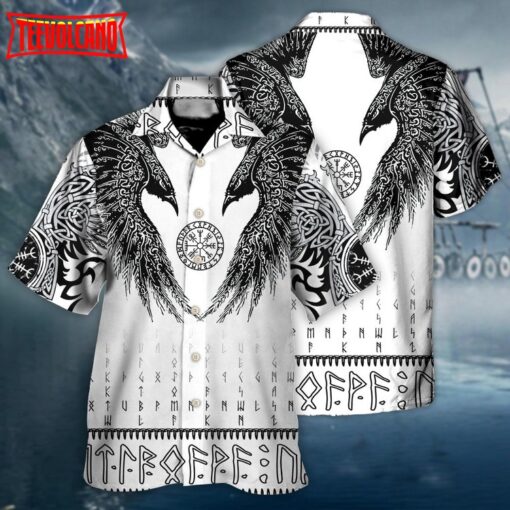 Viking Black Runic Raven Scandinavian Hawaiian Shirt