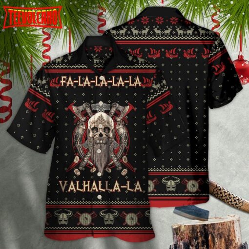 Viking Valhalla Black And Red Fa La La Hawaiian Shirt