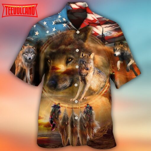 Wolf Independence Day Dreamcatcher American Flag Hawaiian Shirt