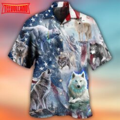 Wolf Independence Day Snow Mountain Hawaiian Shirt