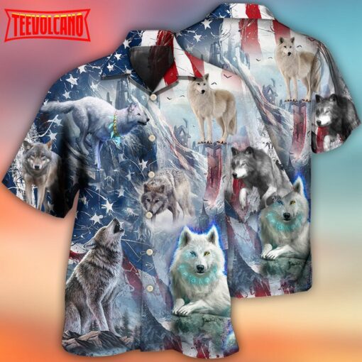 Wolf Independence Day Snow Mountain Hawaiian Shirt