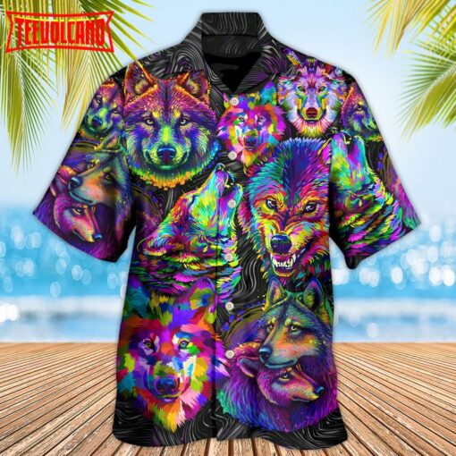 Wolf Neon Colorful Art Hawaiian Shirt