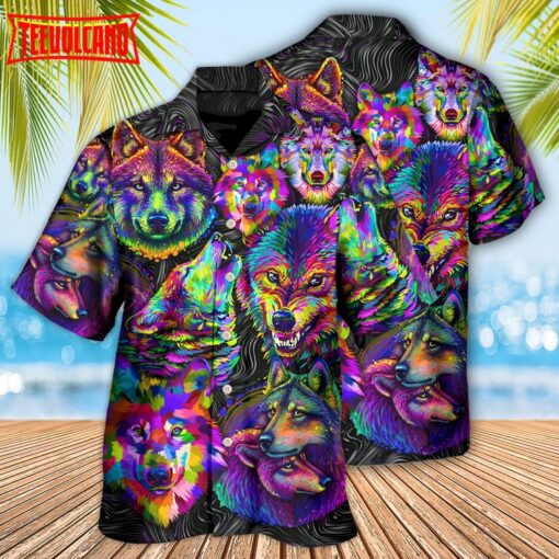 Wolf Neon Colorful Art Hawaiian Shirt