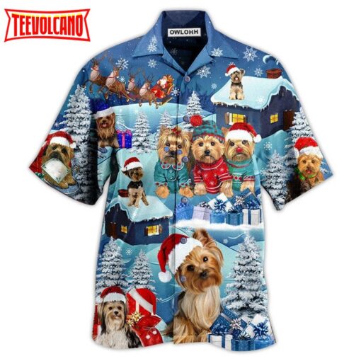 Yorkshire Terrier Through Snow Christmas Hawaiian Shirt