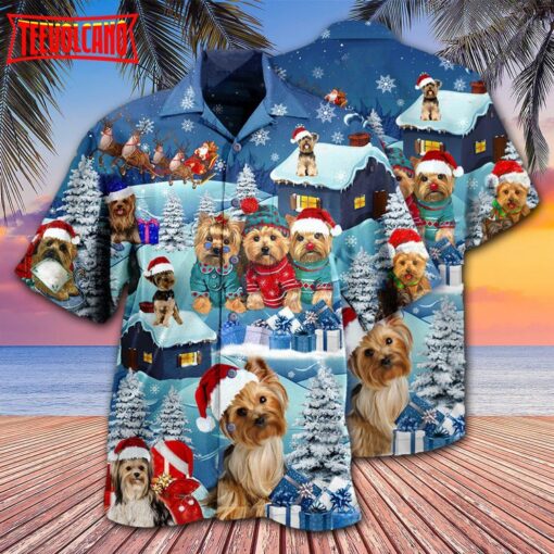 Yorkshire Terrier Through Snow Christmas Hawaiian Shirt