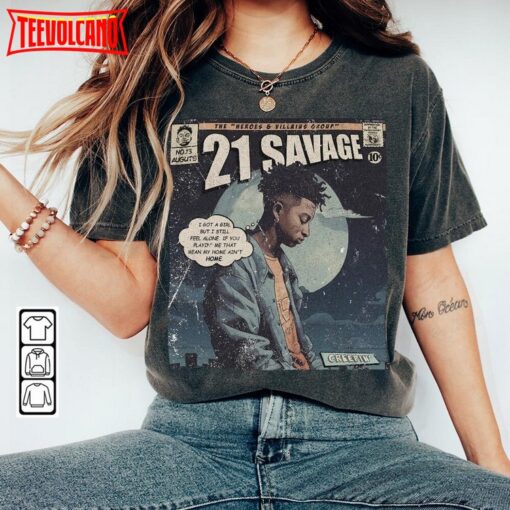 21 Savage Comic 90S Vintage Book Art Heroes And Villains Creepin Tour Album T Shirt