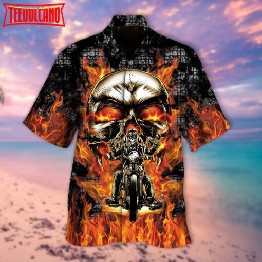 3D All Over Printed Skull Summer Hawaiian Shirt Ghost Rider Skull Fire Pattern