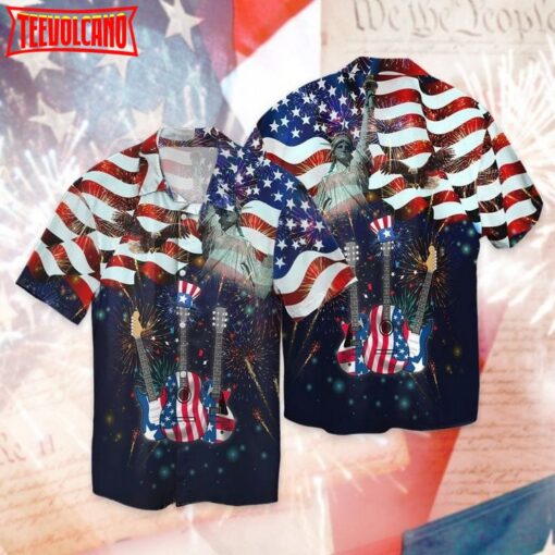 3D Full Printed Guitar Independence Day Hawaiian Shirt, Guitarist Gift 4Th Of July