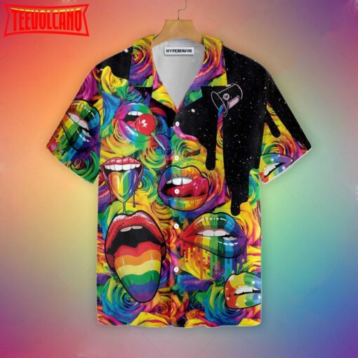 3D Hawaiian T Shirt For Gay, Sexy Lips Always Proud LGBT Hawaiian Shirt