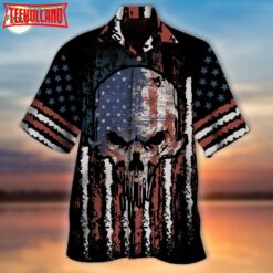 3D Skull Hawaiian Shirt With American Flag Pattern, Skulls Hawaii Shirt Short Sleeve