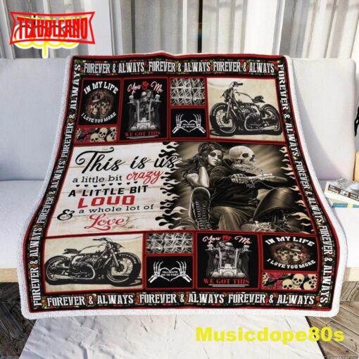 A Little Bit Crazy Motorcycle Skull Couple Halloween Sofa Fleece Throw Blanket