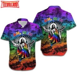 Ah Men Funny Jesus Lgbt Pride Aloha Hawaiian Shirt, Lgbtqia2S+ Hawaiian Shirt
