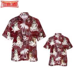 Alaskan Hawaiian Shirt, Dog Aloha Shirt Short Sleeve With Red Tribal Pattern