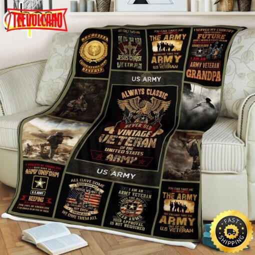 Always Classic Vintage Veteran Of The United State Army Fleece Throw Blanket