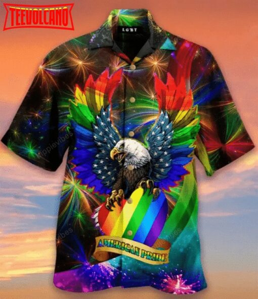 Ameriacan Gay Hawaiian Shirt, Lgbt Eagle American Pride Glow Style Hawaiian Shirt