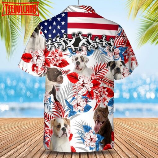 American Bulldog Hawaiian Shirs, Floral And Dog In Hawaii Aloha Beach Shirt