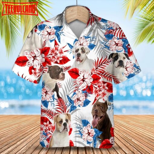 American Bulldog Hawaiian Shirs, Floral And Dog In Hawaii Aloha Beach Shirt