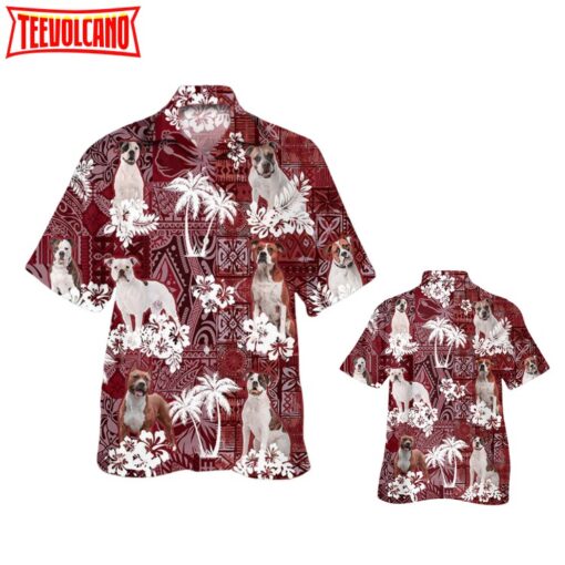 American Bulldog Hawaiian Shirt, Dog Hawaiian Shirt Red Tribal Pattern For Summer