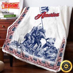 American Flag And Soldiers Fleece Throw Blanket