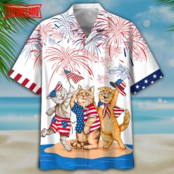 American Shorthair Shirts Independence Day, Patriotic Cat Pet Hawaii Aloha Shirt