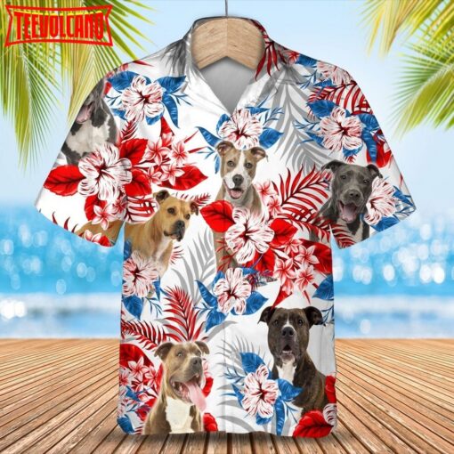 American Staffordshire Terrier Hawaiian Shirt, Short Sleeve Flower Dog Aloha Beach Shirts