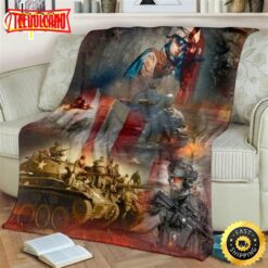 American Veteran With The War Fleece Throw Blanket