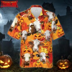 Autumn Leaf Simmental Cattle Pumpkin Hawaiian Shirt