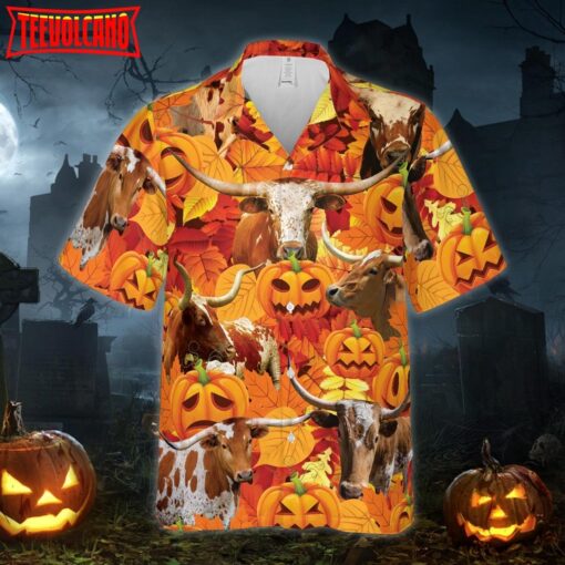 Autumn Leaf Tx-Longhorn Cattle Pumpkin Hawaiian Shirt