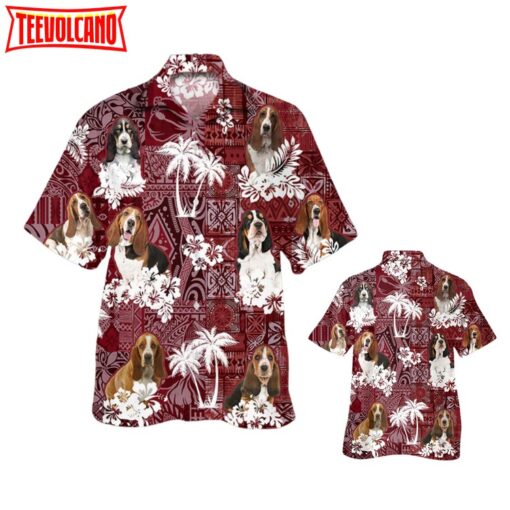 Basset Hound Hawaiian Shirt, Dog In Hawaiian Shirt Red Tribal Pattern