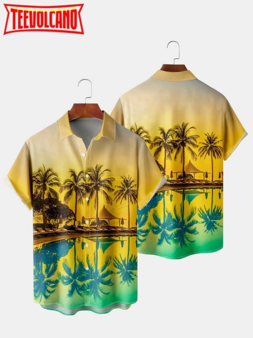 Beach Shirt, Coconut Tree Print Hawaiian Shirt, Cool Hawaii Shirt