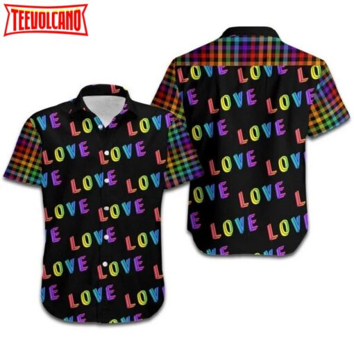 Beach Shirt Hawaiians Lgbt Love Rainbow Plaid Pattern , Aloha Shirt, Pride Clothing