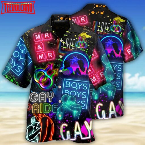 Beach Shirt Lgbt Gay Neon Art Gay Pride Hawaiian Shirt, Gay Hawaiian Shirts