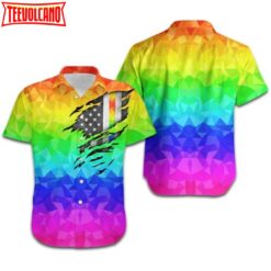 Beach Shirt Lgbt Pride Hawaiian Shirt Rainbow Polygonal American Flag Inside Hawaii, Pride Shirts