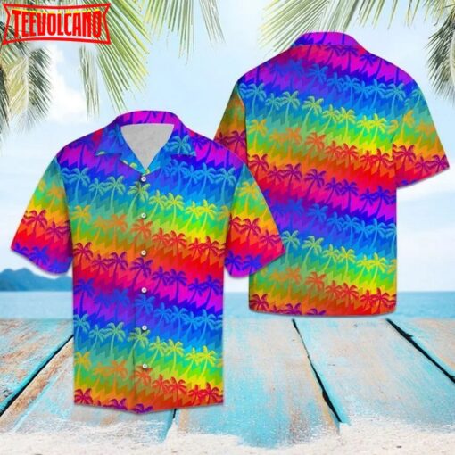 Beach Shirt Lgbt Rainbow Coconut Palm Hawaii Shirt , Rainbow Hawaiian Shirt