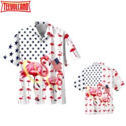 Beautiful Flamingo Hawaiian Shirt, Flamingo American Flag Happy 4Th Of Jul Hawaii Shirts