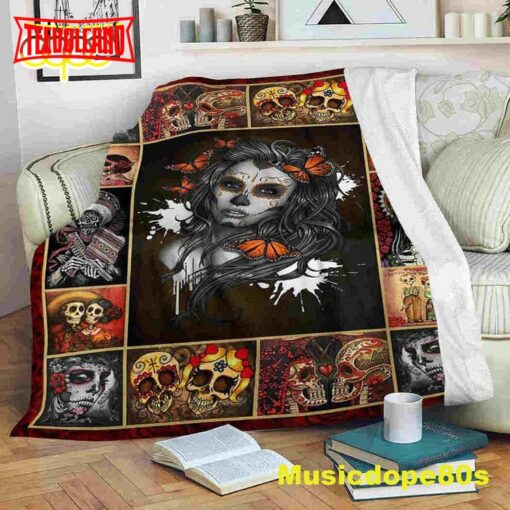 Beauty Skull Halloween Sofa Fleece Throw Blanket  Halloween Gifts