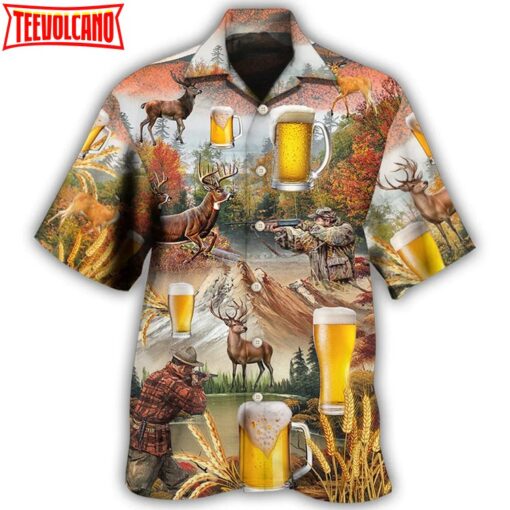 Beer And Hunting Deer Autumn Moutain Hawaiian Shirt