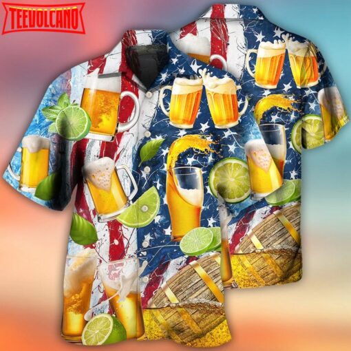 Beer And Lemon Independence Day Pattern Hawaiian Shirt Men Women