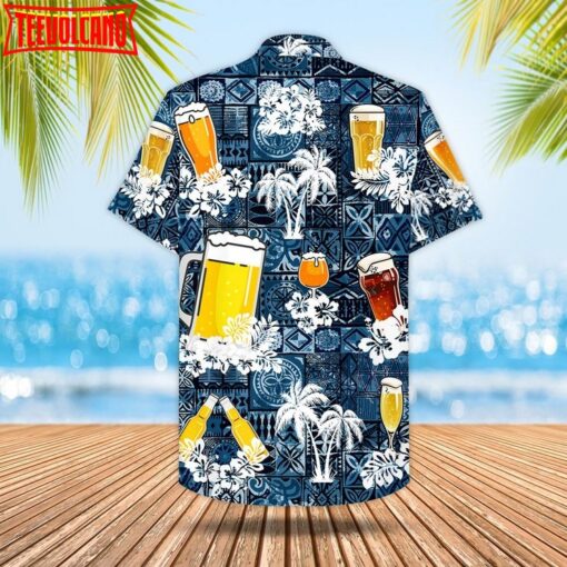 Beer Hawaiian Shirt Style Blue Drinking Shirt Beer Lover Gift, Summer Hawaiian Shirts