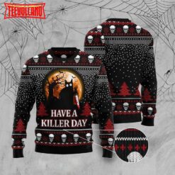 Black Cat Halloween Have A Killer Day Black Red Ugly Christmas Sweater