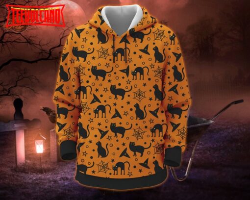 Black Cat Halloween Pattern All Over Print Hoodie