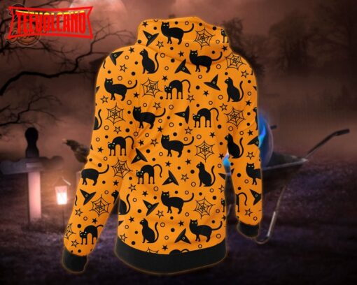 Black Cat Halloween Pattern All Over Print Hoodie