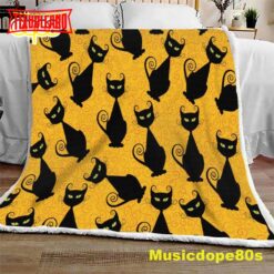 Black Cat Pattern Halloween Sofa Fleece Throw Blanket  Halloween Gifts